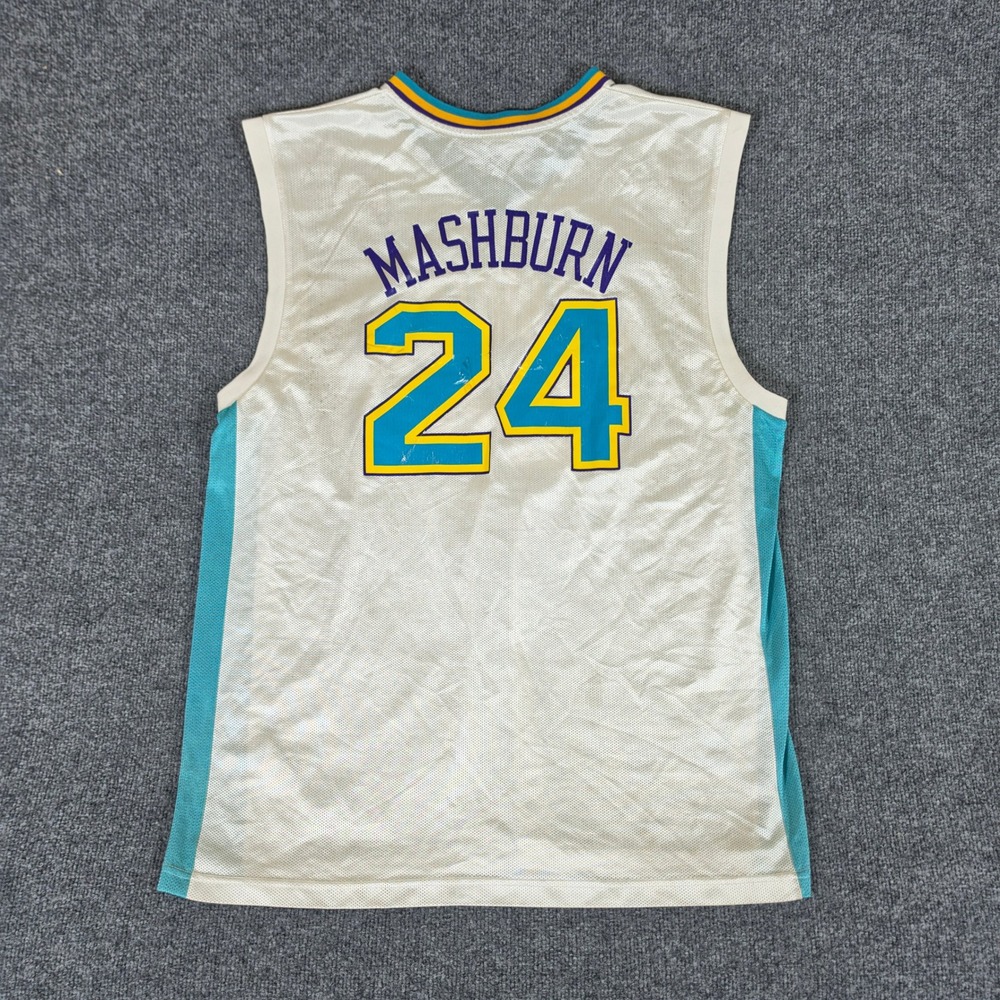 Reebok New Orleans Hornets Jamal Mashburn 24 NBA Jersey Mens XL White Teal Mesh